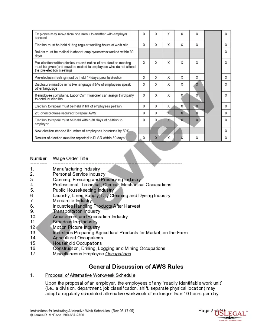 Get Instructions for Instituting Alternative Workweek Schedule Preview Instructions for Instituting Alternative Workweek Schedule