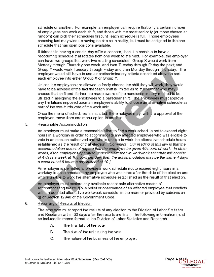 Get Instructions for Instituting Alternative Workweek Schedule Preview Instructions for Instituting Alternative Workweek Schedule