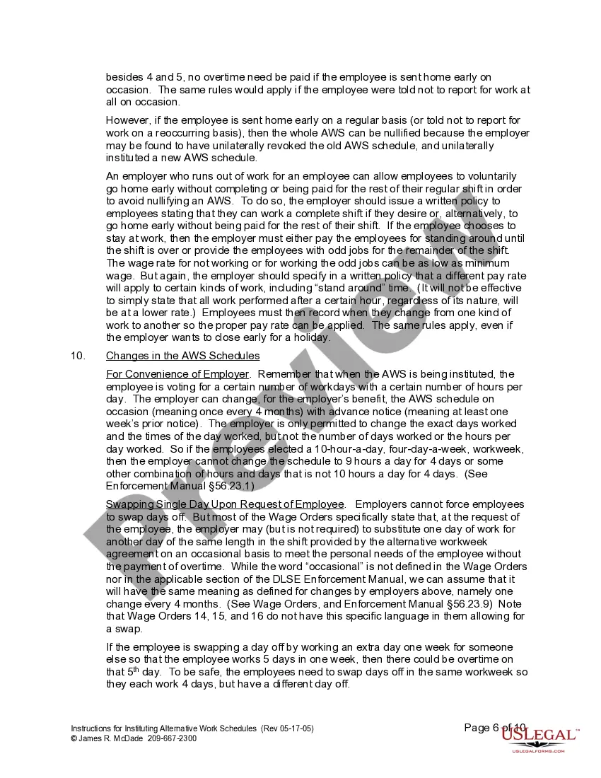 Get Instructions for Instituting Alternative Workweek Schedule Preview Instructions for Instituting Alternative Workweek Schedule
