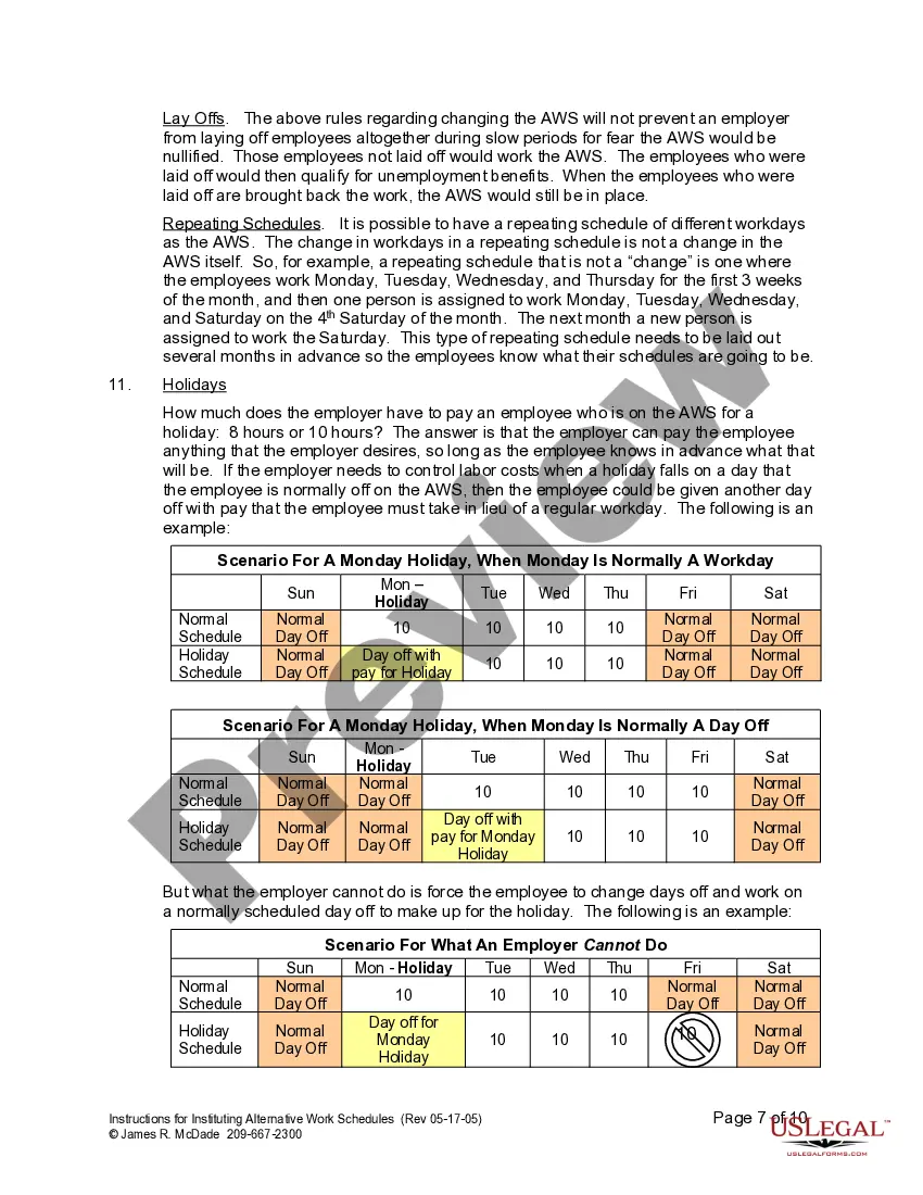 Get Instructions for Instituting Alternative Workweek Schedule Preview Instructions for Instituting Alternative Workweek Schedule