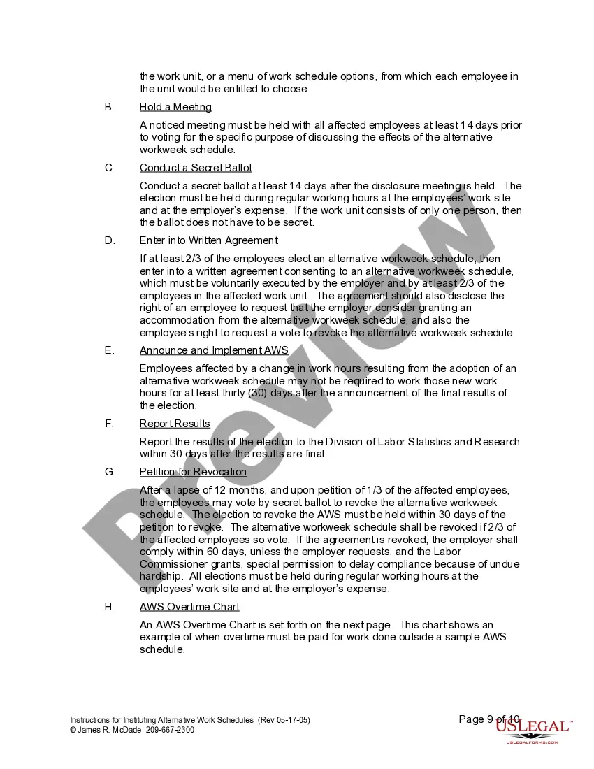 Get Instructions for Instituting Alternative Workweek Schedule Preview Instructions for Instituting Alternative Workweek Schedule