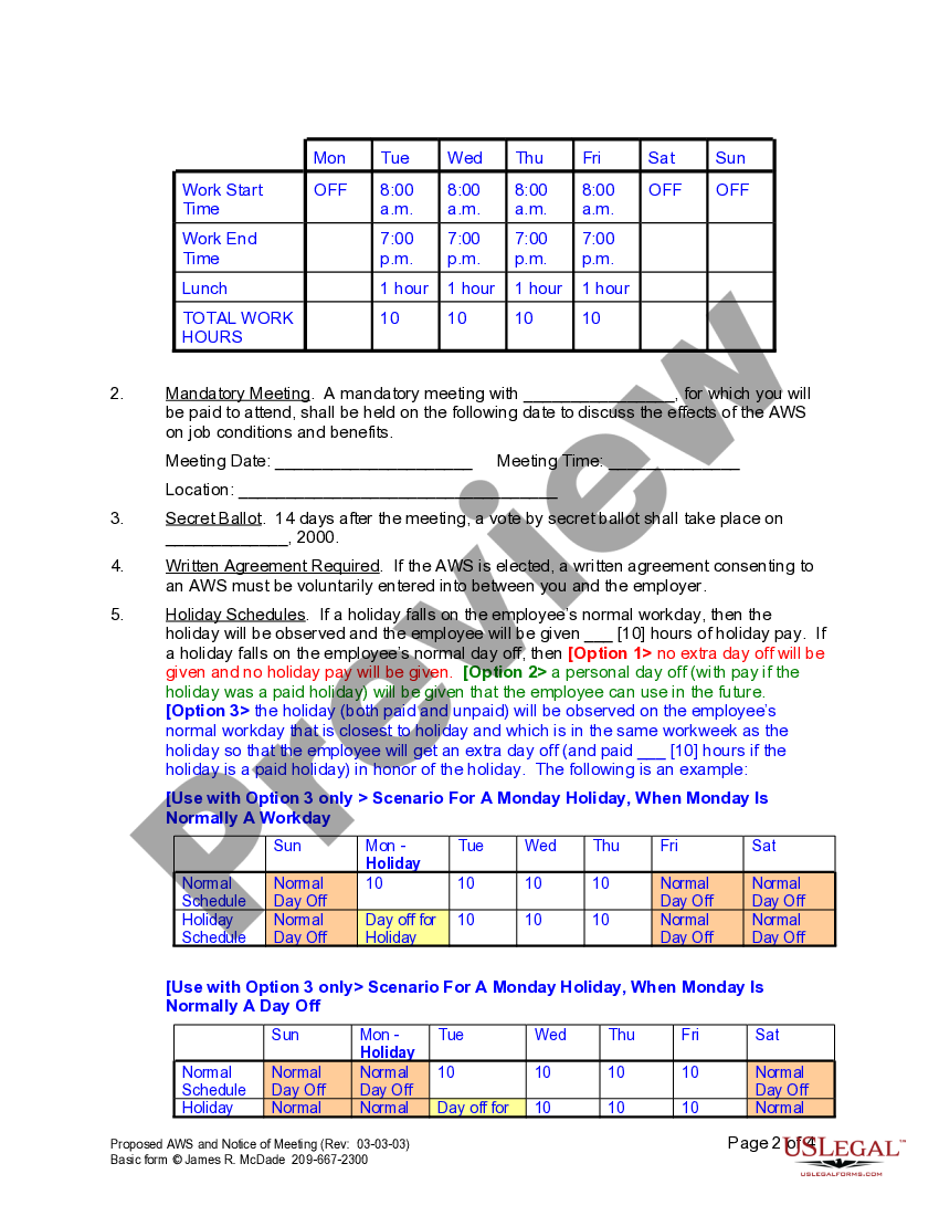 California Proposed AWS and Notice of Meeting US Legal Forms