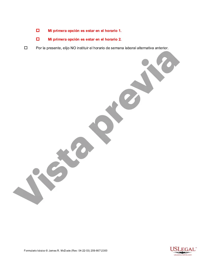Get Formulario de elección de horario de semana laboral alternativa Preview Formulario de elección de horario de semana laboral alternativa