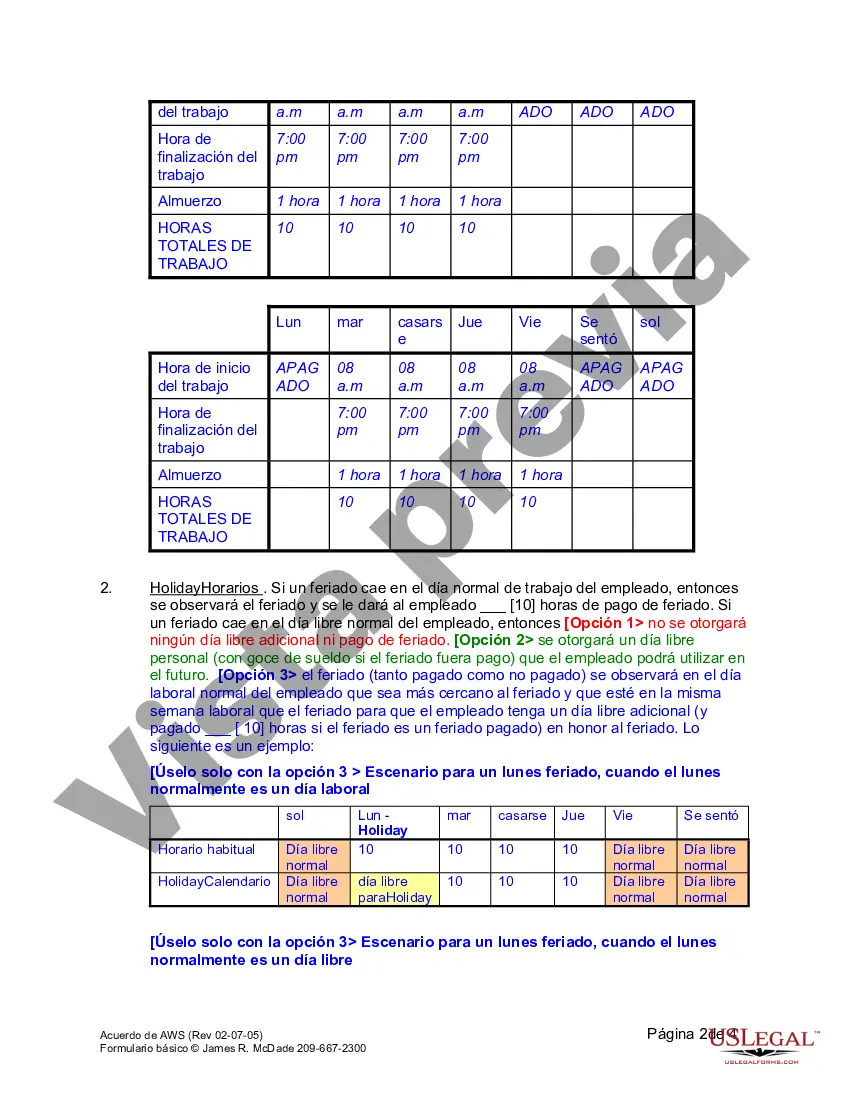 Get Acuerdo de Horario de Semana Laboral Alternativa Preview Acuerdo de Horario de Semana Laboral Alternativa