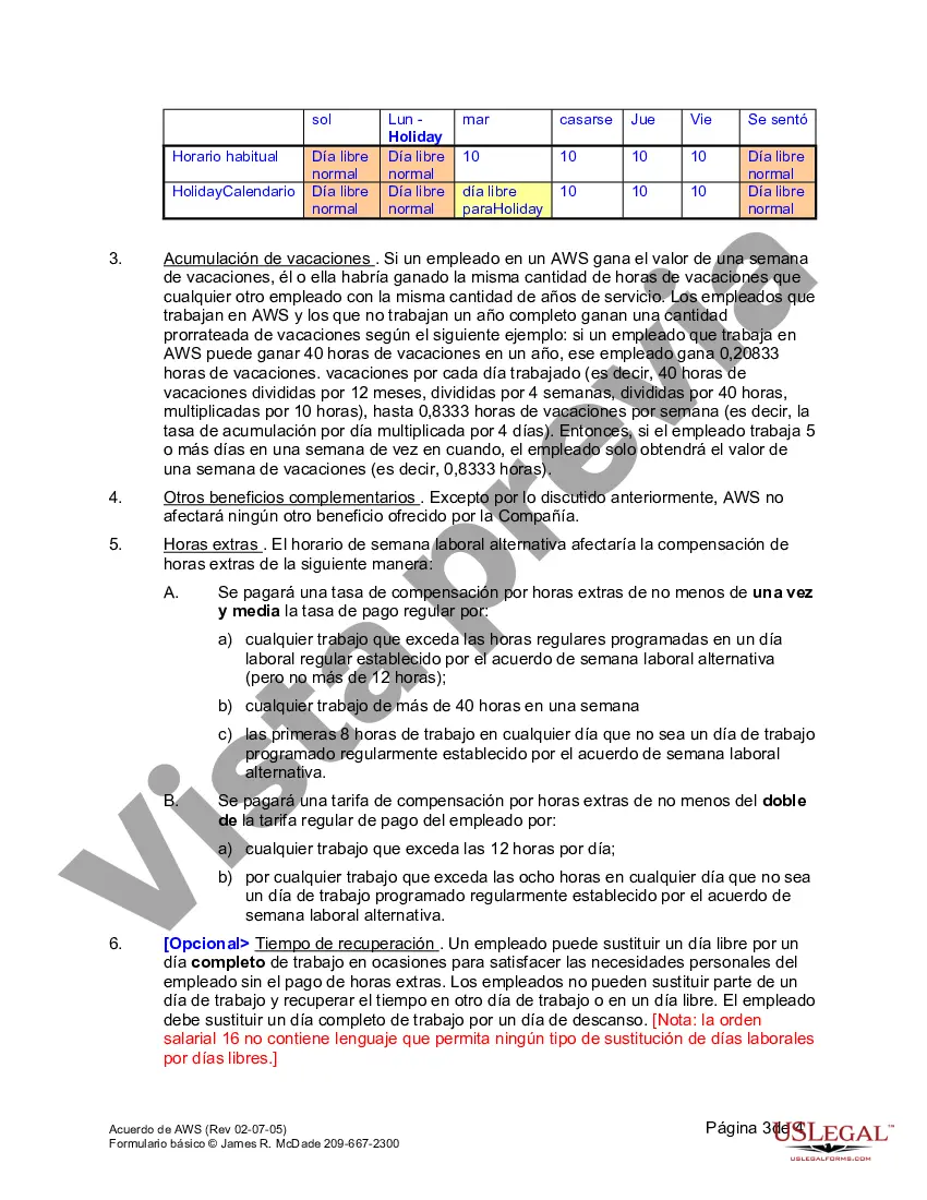 Get Acuerdo de Horario de Semana Laboral Alternativa Preview Acuerdo de Horario de Semana Laboral Alternativa