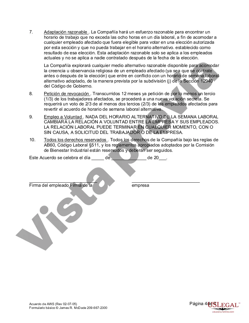 Get Acuerdo de Horario de Semana Laboral Alternativa Preview Acuerdo de Horario de Semana Laboral Alternativa
