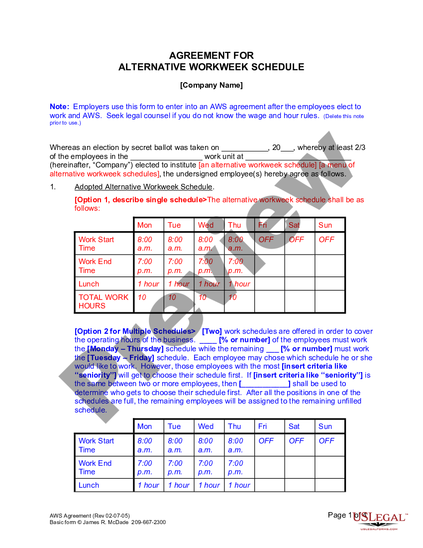 california alternative work schedule law