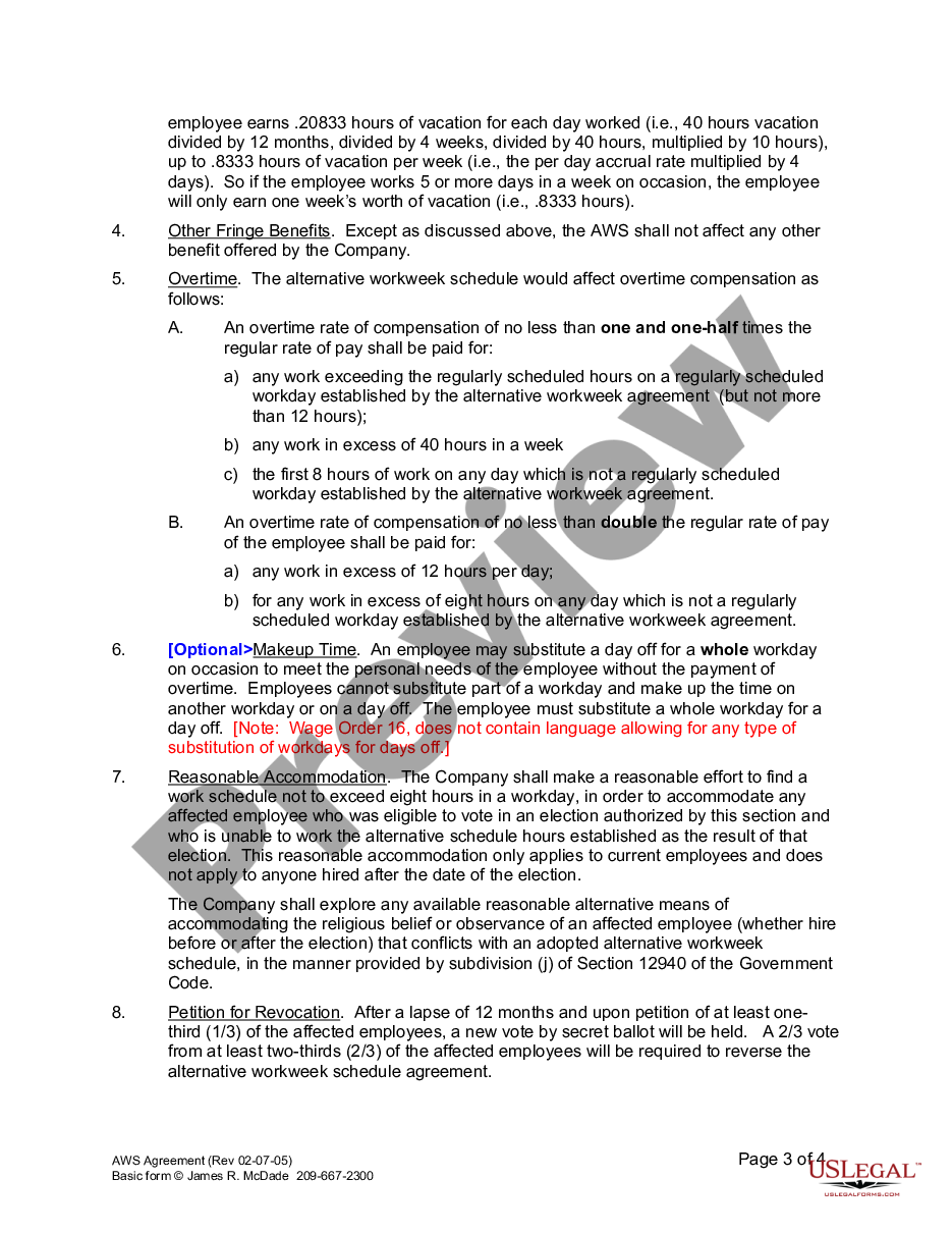 page 2 Agreement for Alternative Workweek Schedule preview