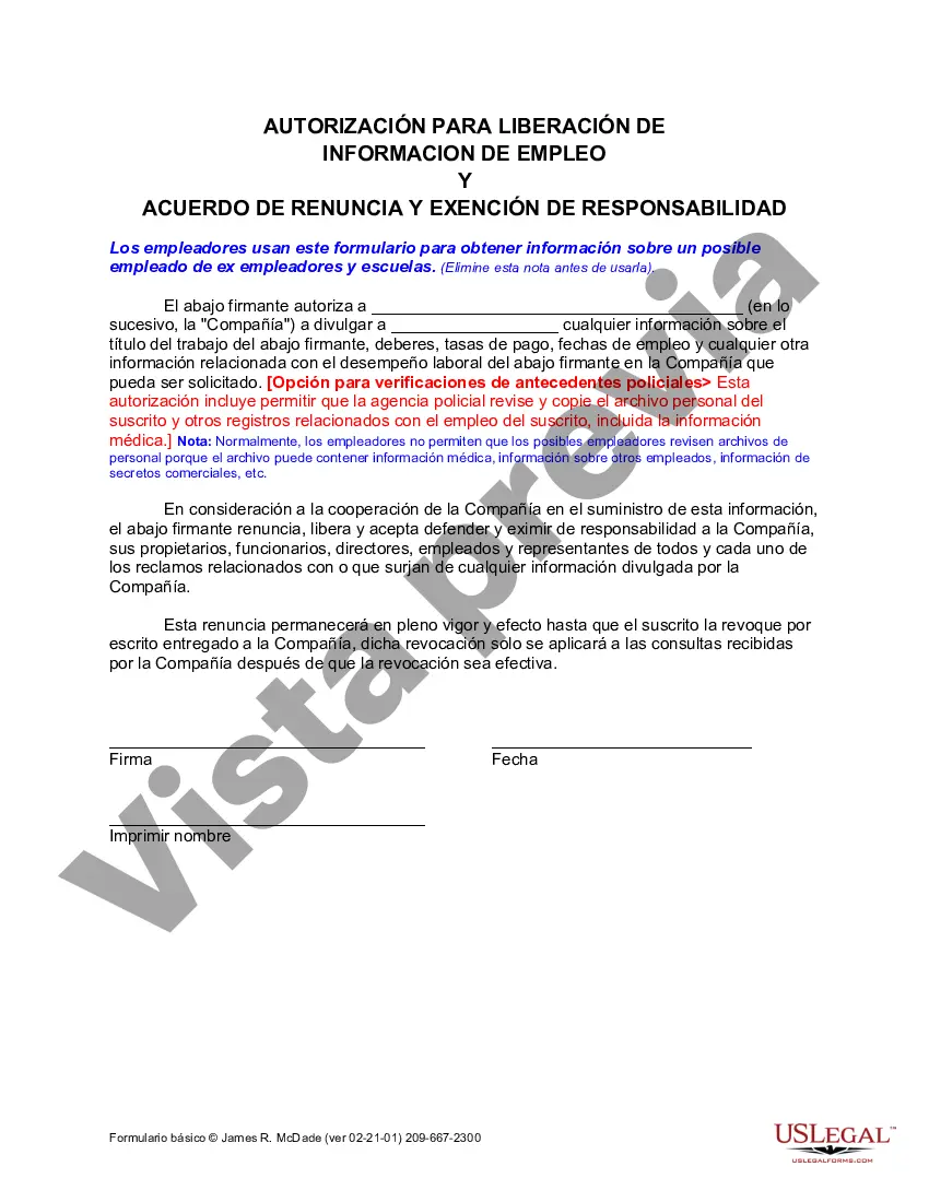 Preview Autorización para la divulgación de información de empleo