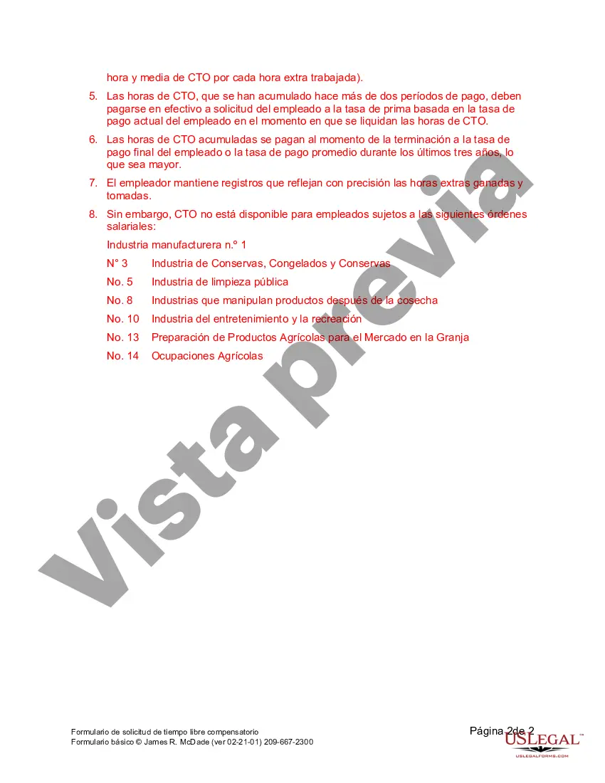 Preview Formulario de solicitud de tiempo libre compensatorio