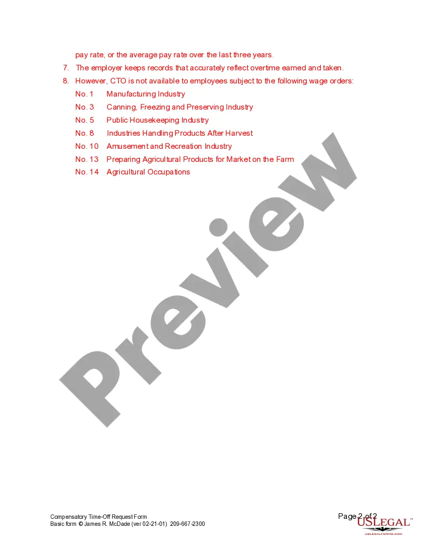 Get Compensatory Time Off Request Form Preview Compensatory Time Off Request Form