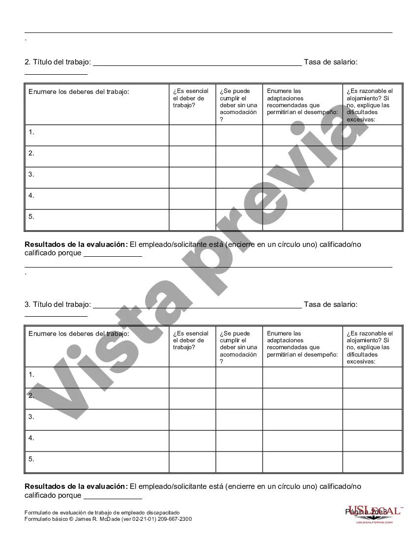 Preview Formulario de evaluación de trabajo de empleado discapacitado