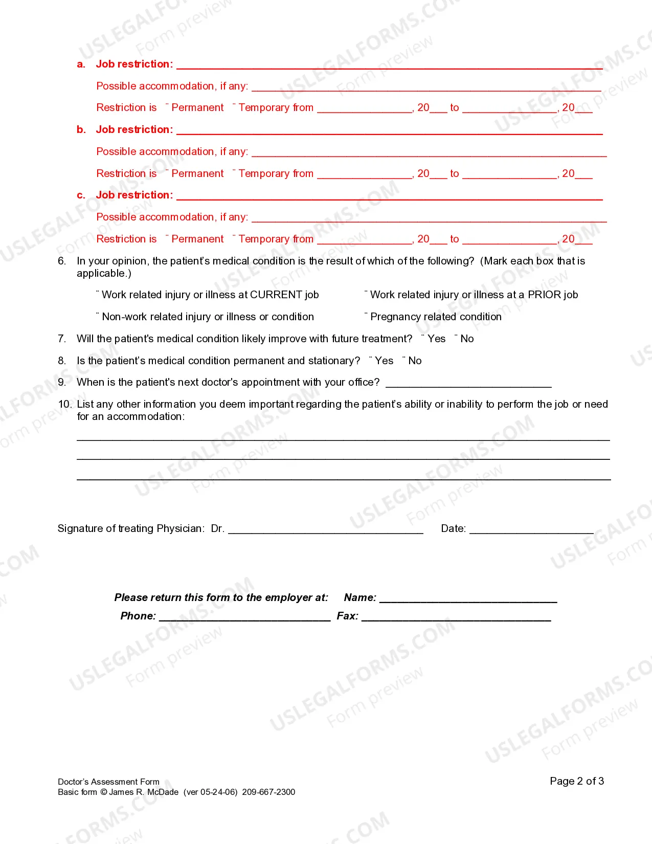 Preview Doctor's Assessment of Medical Ability to Perform Job