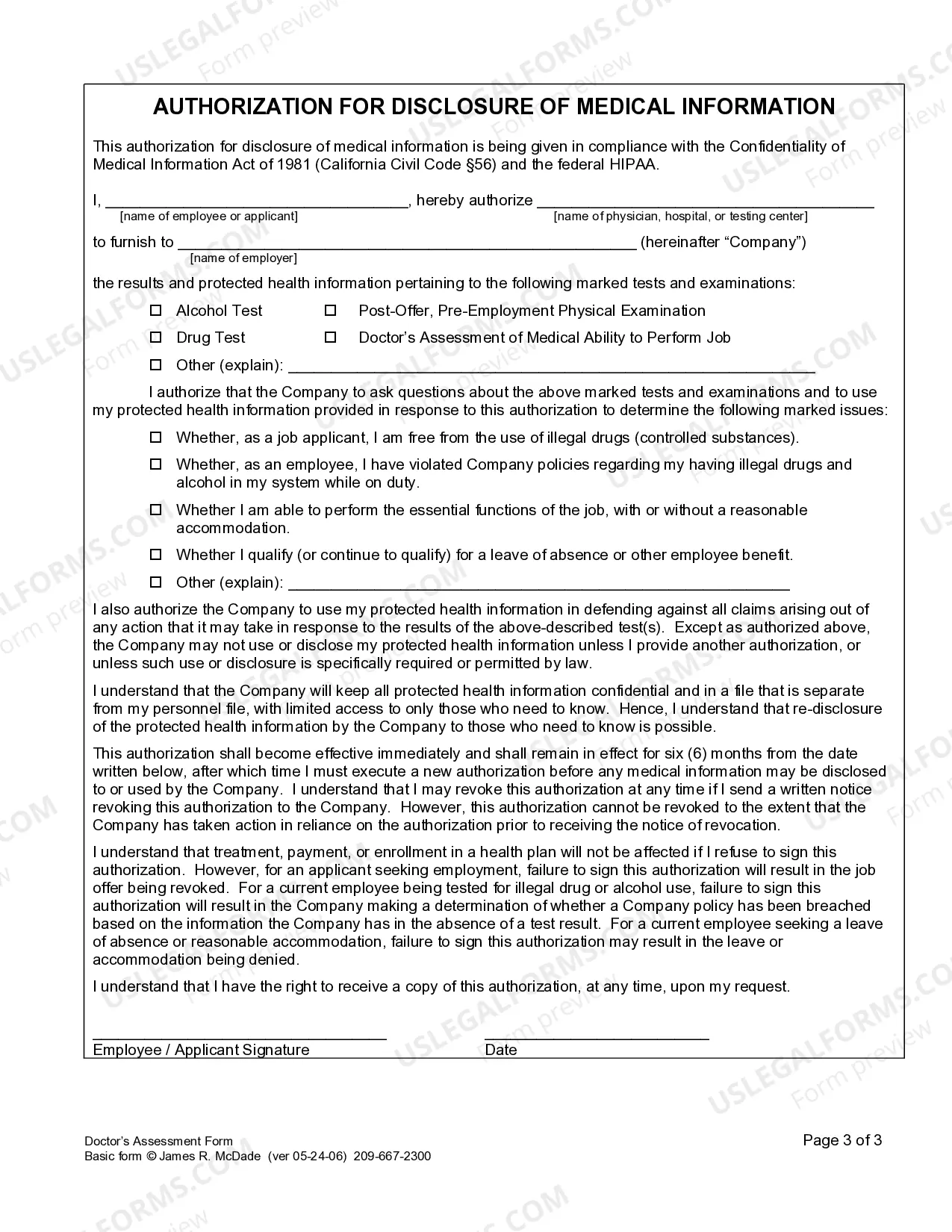 Preview Doctor's Assessment of Medical Ability to Perform Job