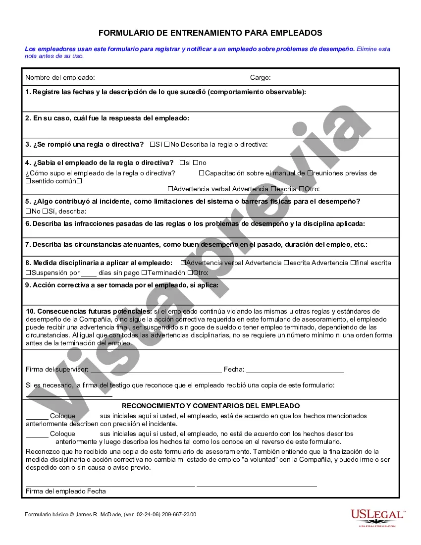 Preview Formulario de entrenamiento para empleados