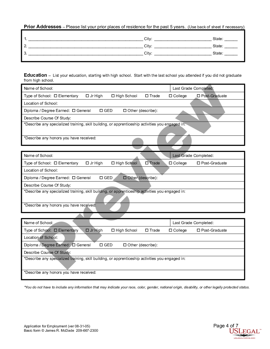 page 3 Employment or Work Application preview