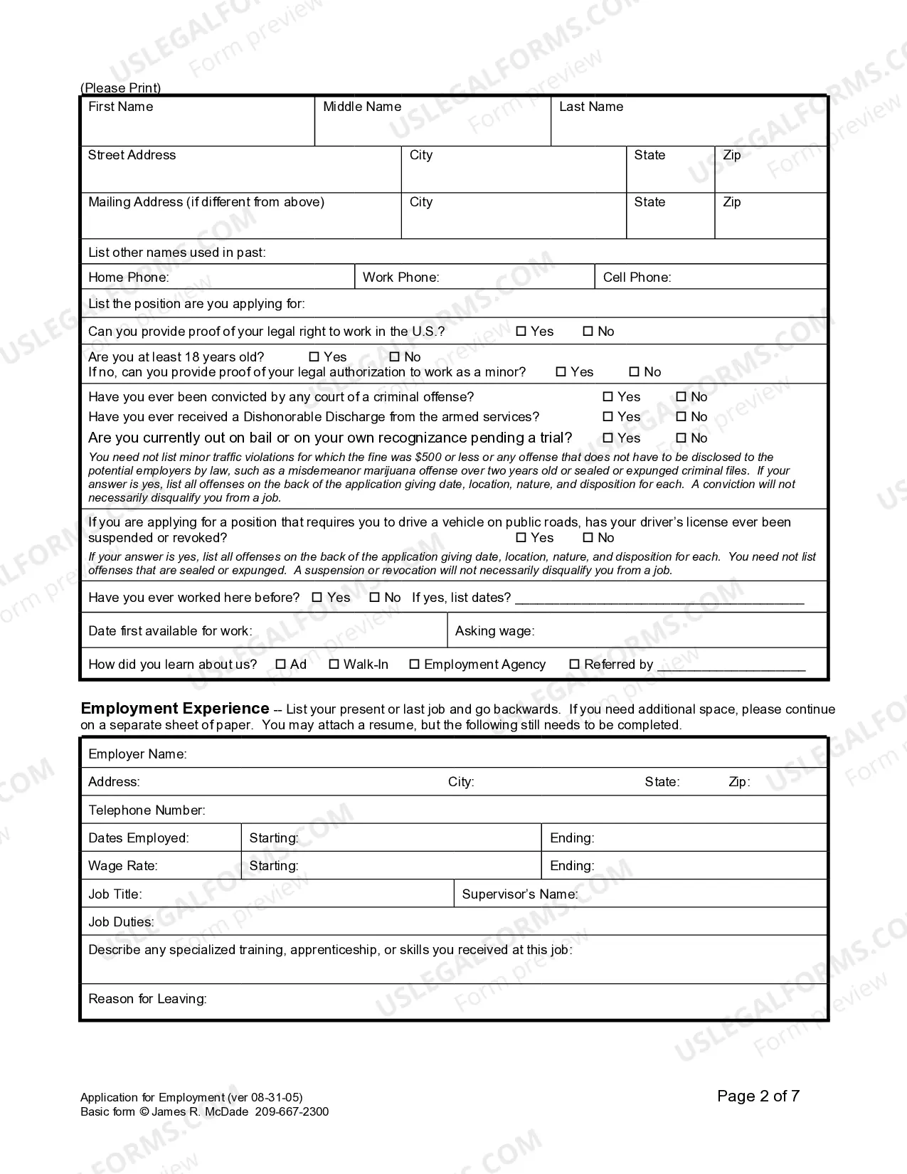 Preview Employment or Work Application