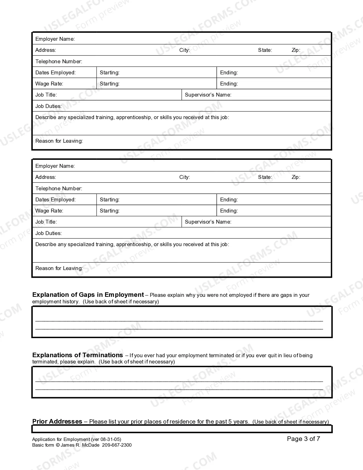 Preview Employment or Work Application