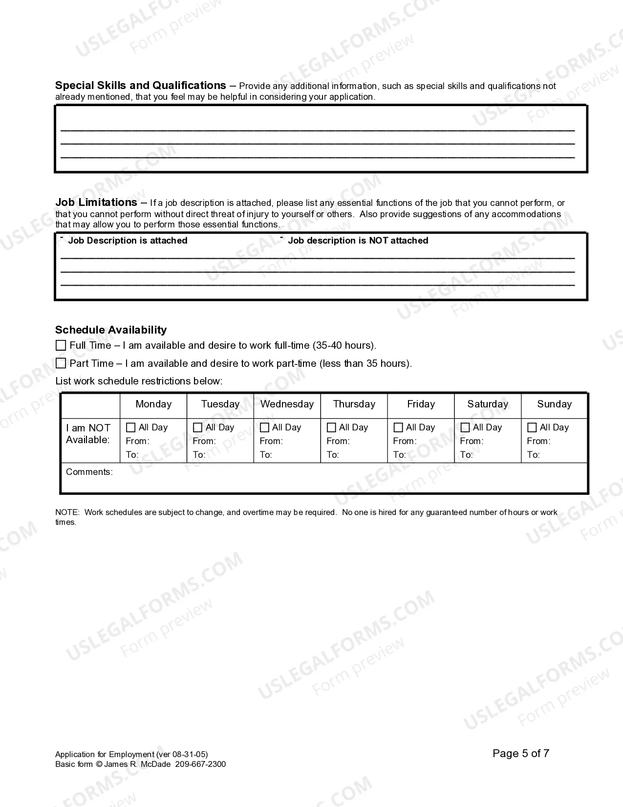 Preview Employment or Work Application