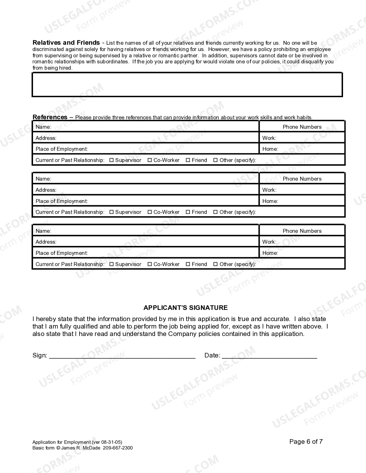 Preview Employment or Work Application