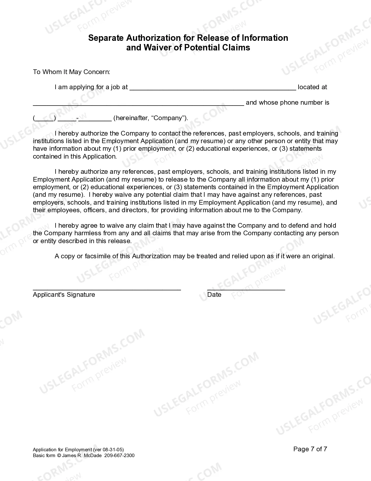 Preview Employment or Work Application