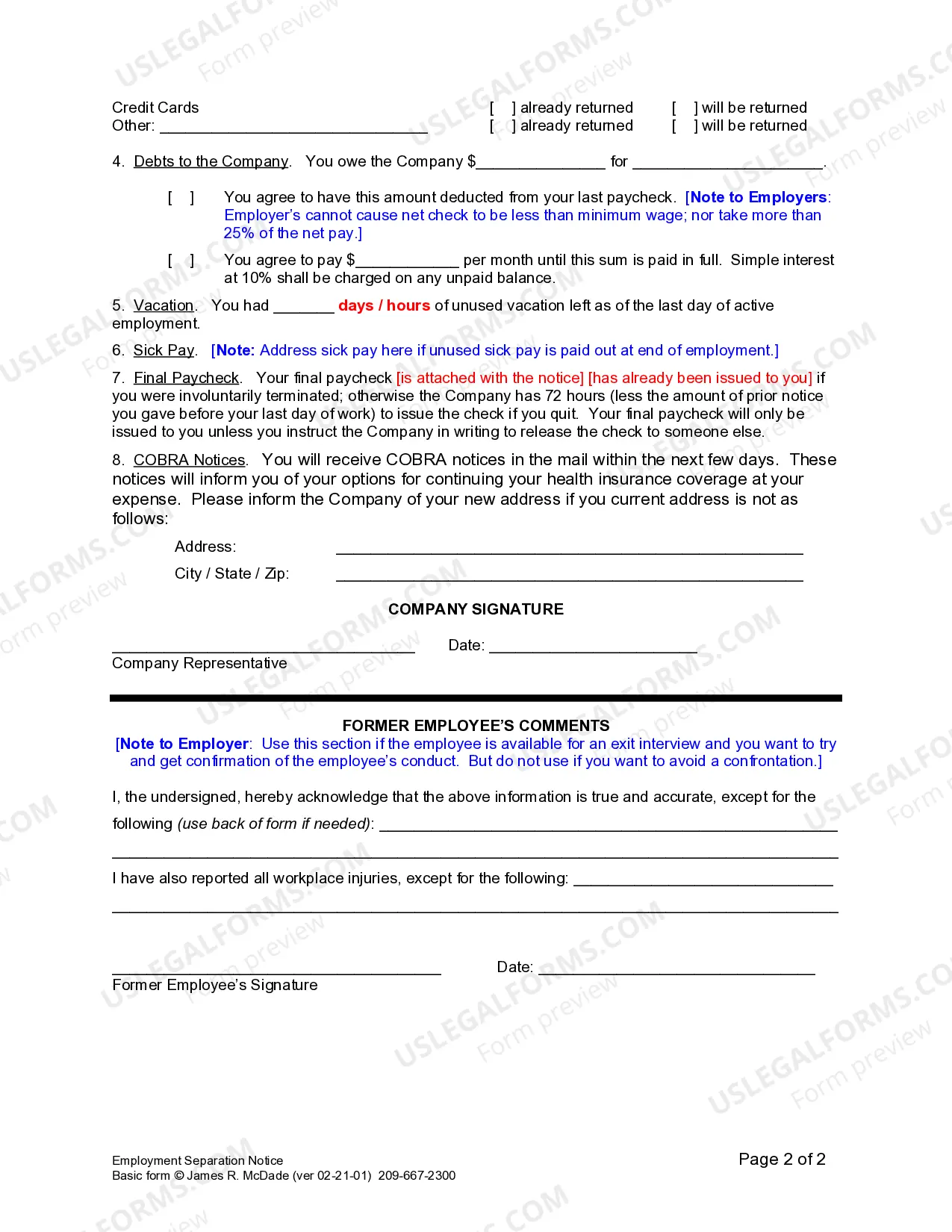 Preview Employment Separation Notice