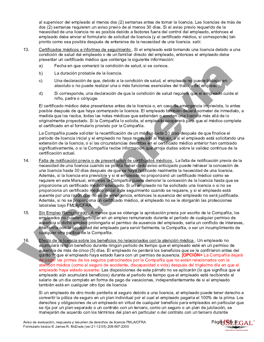 California Aviso De Solicitud FMLA Y Resumen De Derechos US Legal Forms