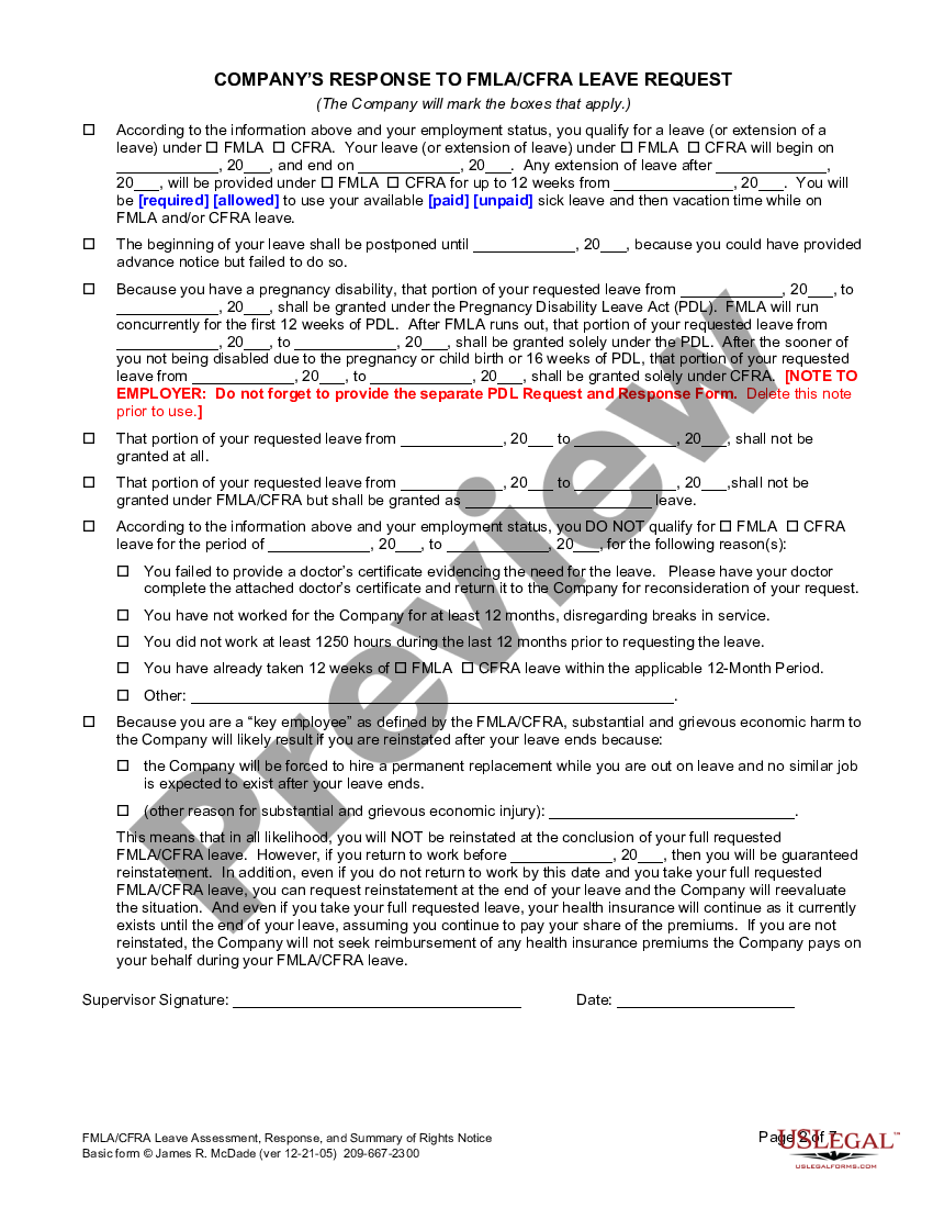 Fmla California Forms With Bonding With Child US Legal Forms