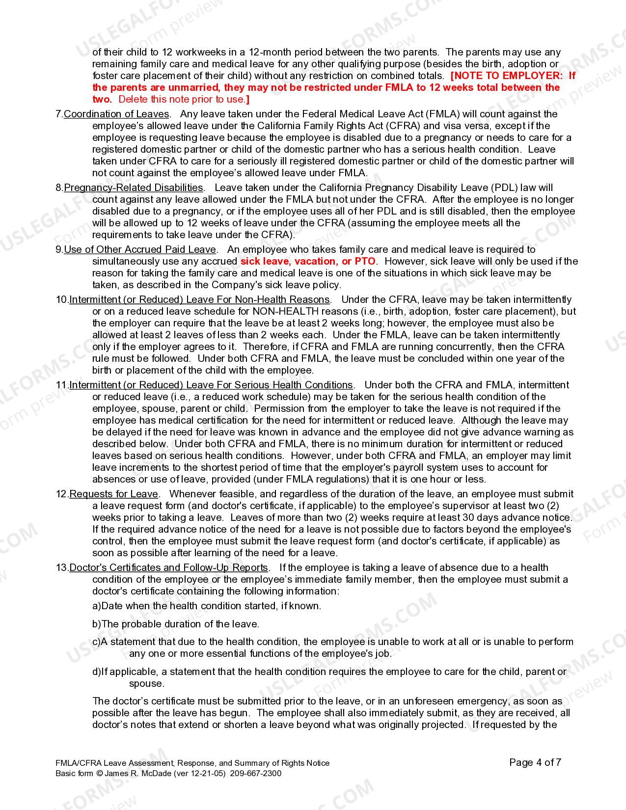 Long Beach California FMLA Request And Summary Of Rights Notice Fmla 