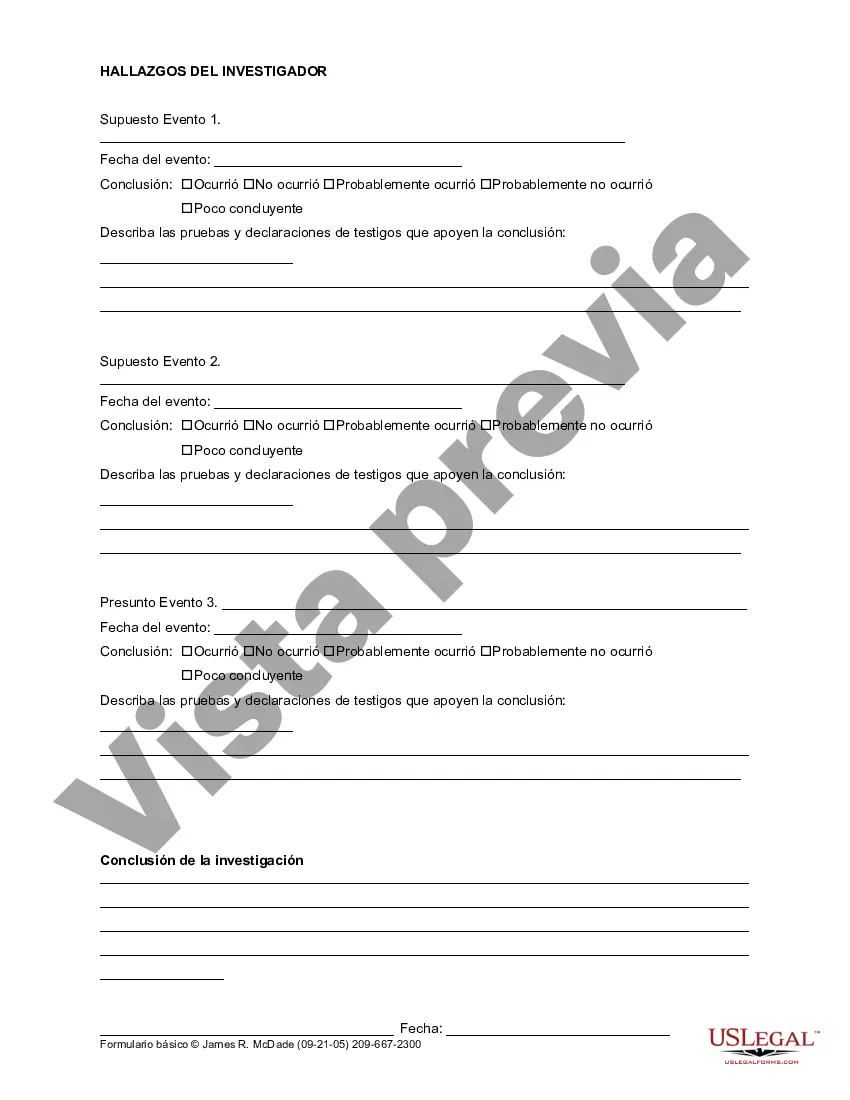 Preview Formulario de investigación de incidentes
