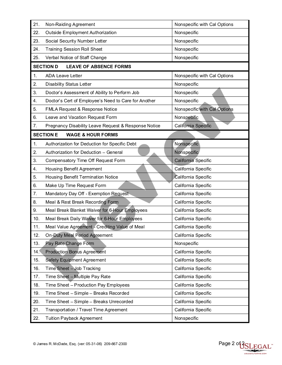 page 1 Index of Personnel Forms preview