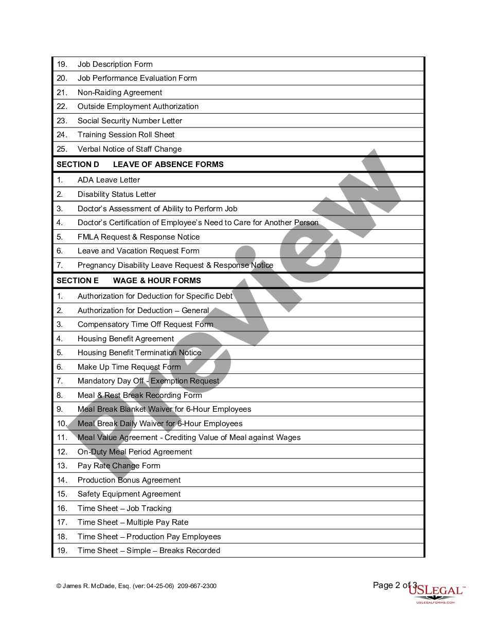 page 1 List of Personnel Forms preview