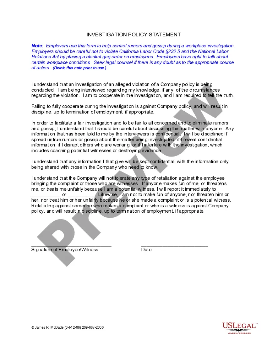 Get Investigation of Policy Statement Preview Investigation of Policy Statement