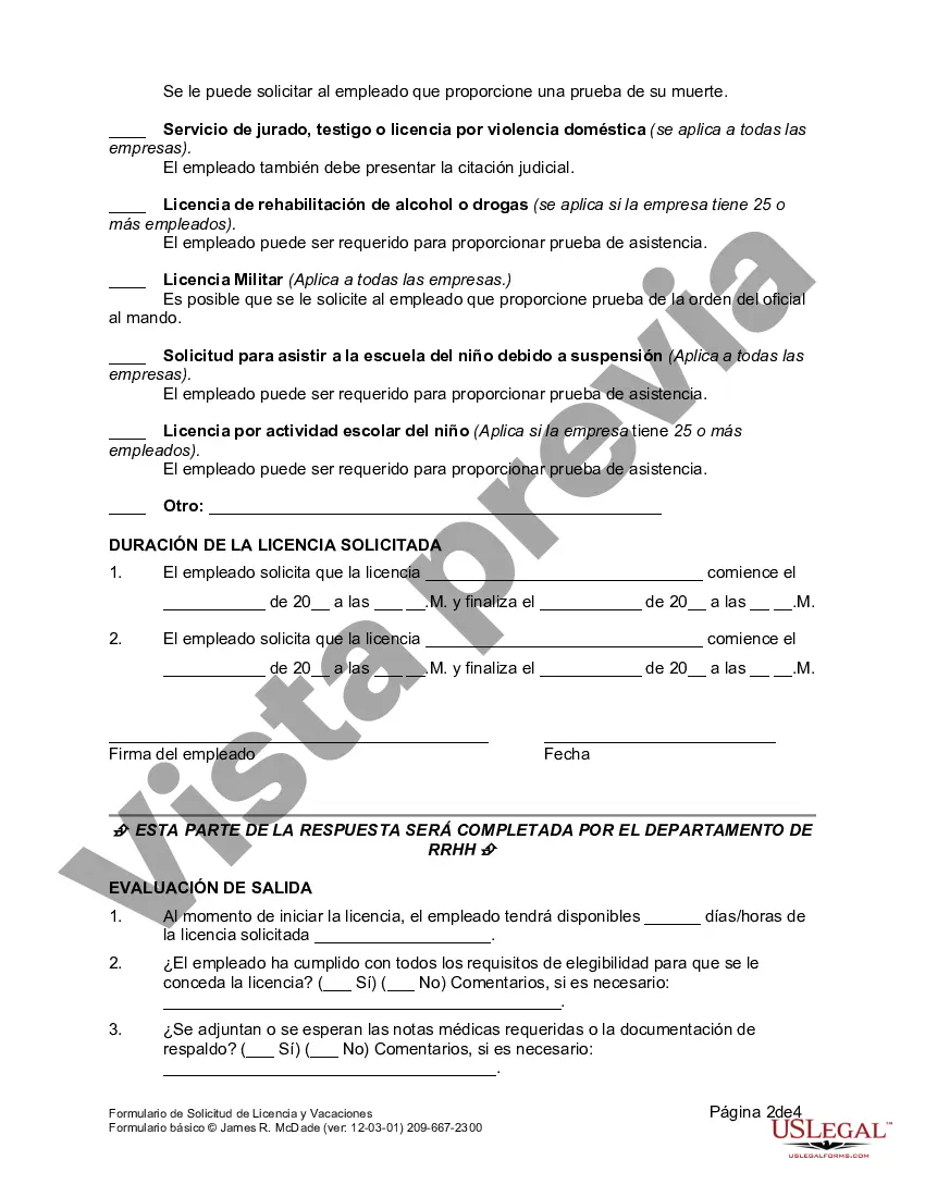 Preview Formulario de Solicitud de Licencia y Vacaciones