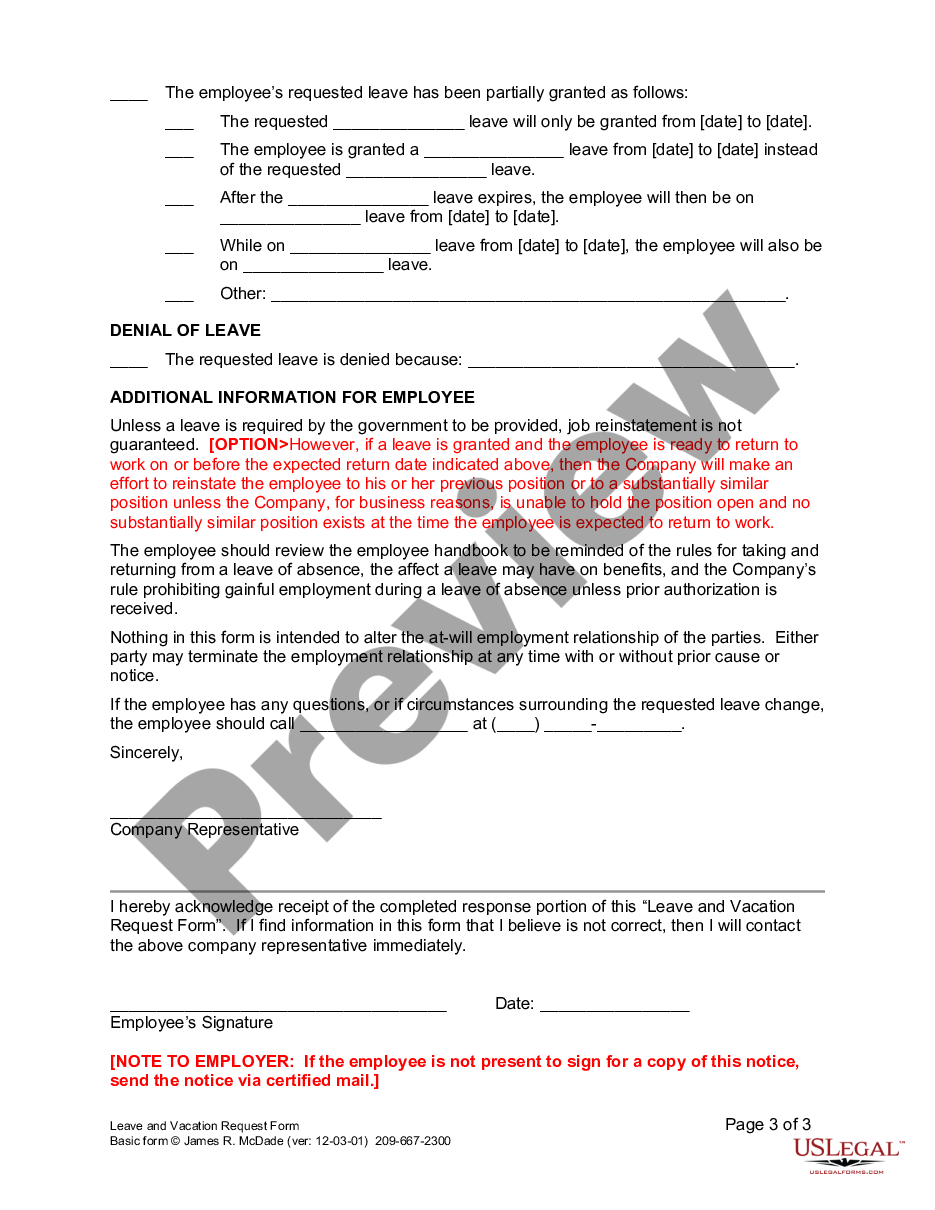page 2 Leave and Vacation Request Form preview