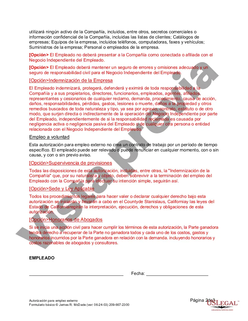 Preview Autorización de empleo externo