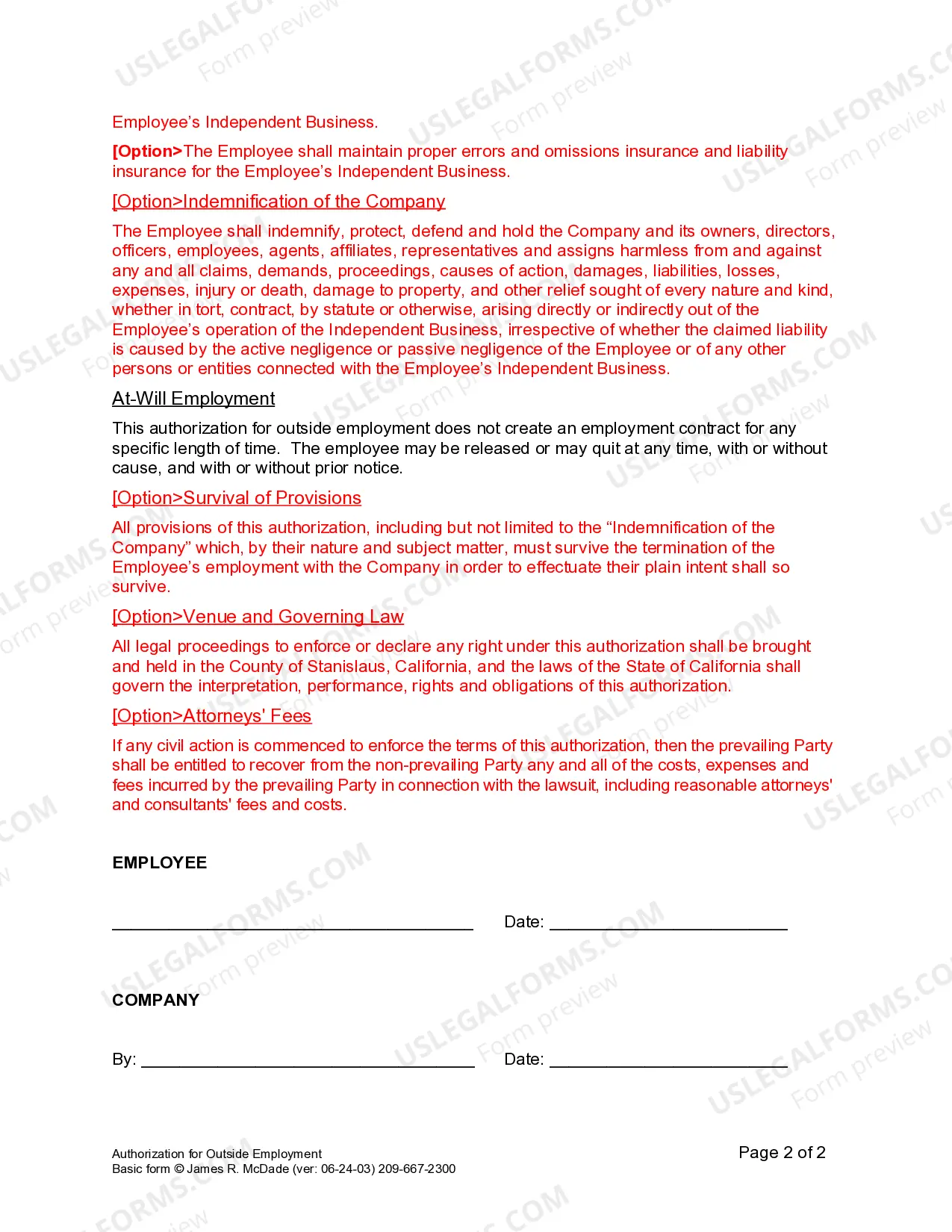 Preview Outside Employment Authorization