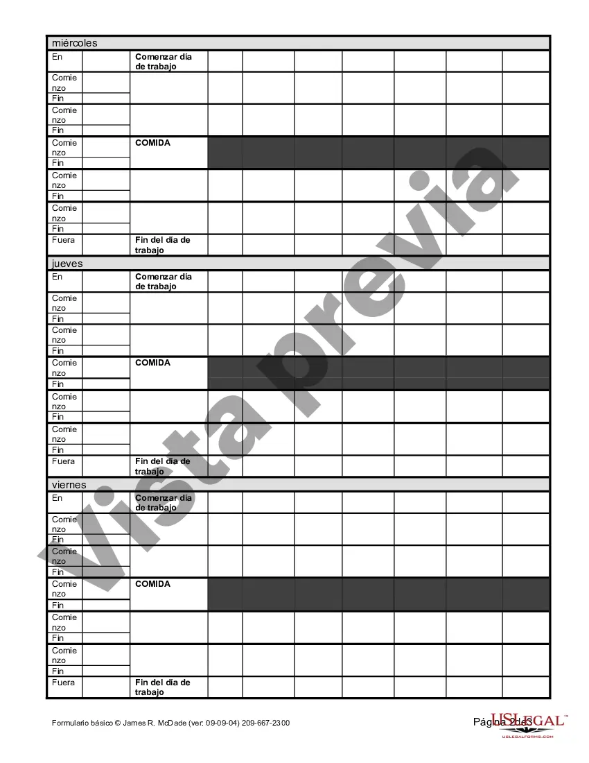Preview Hoja de tiempo semanal para tarifa de pago múltiple