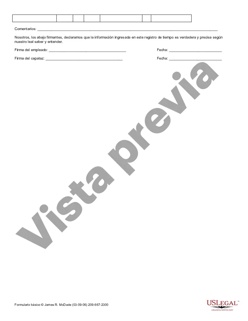 Preview Hoja de tiempo semanal para el empleado de pago de producción