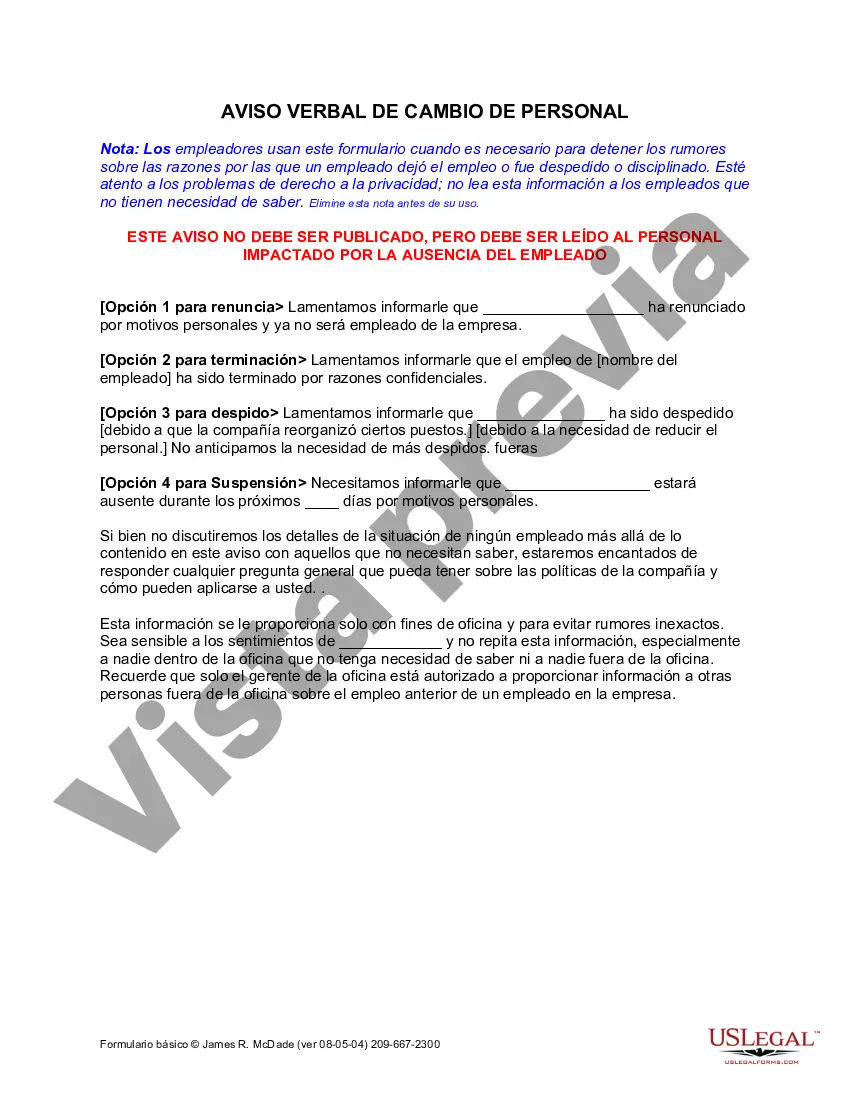 Preview Aviso verbal de cambio de personal