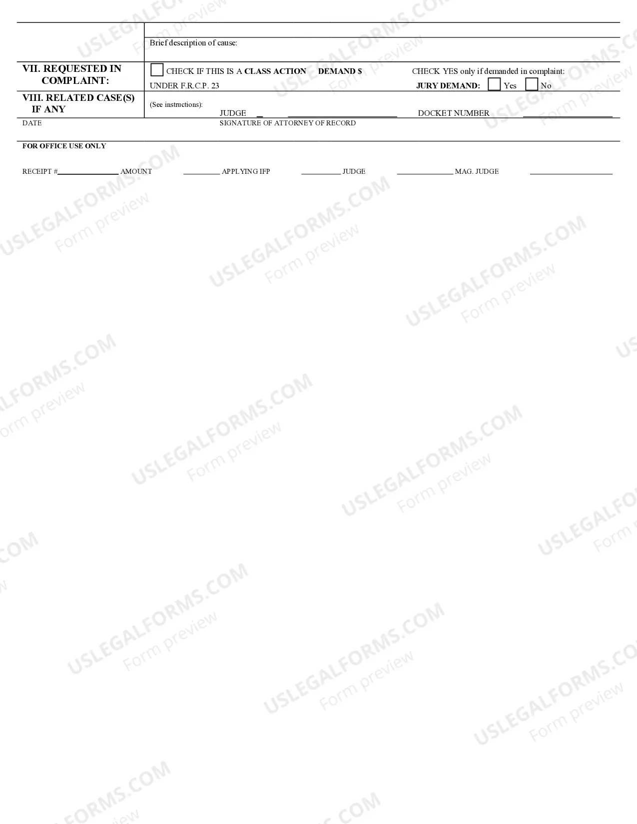 Preview JS-44 Civil Cover Sheet - Federal District Court