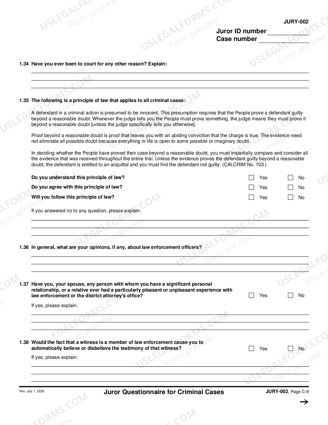 Preview Juror Questionnaire for Criminal Cases - Capital Case Supplement