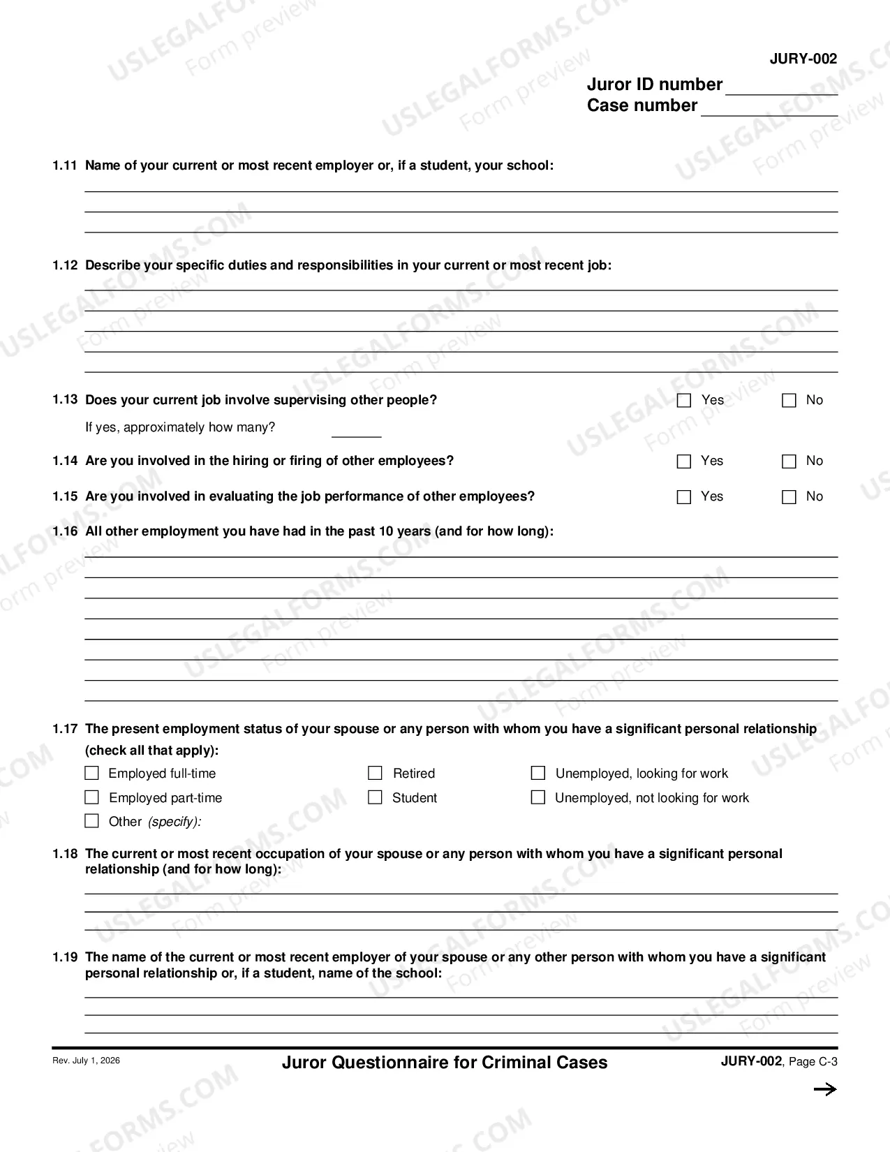 Preview Juror Questionnaire for Criminal Cases - Capital Case Supplement