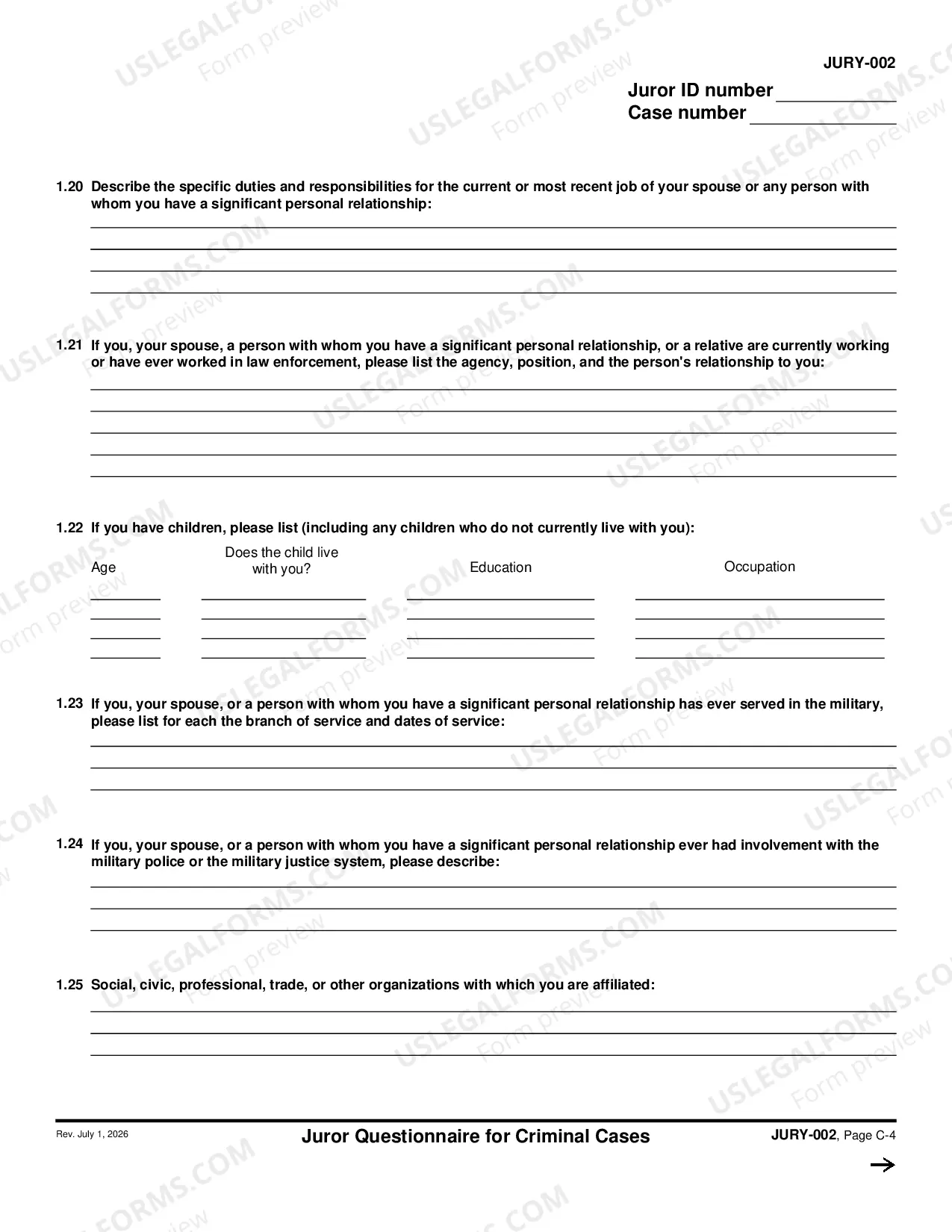 Preview Juror Questionnaire for Criminal Cases - Capital Case Supplement