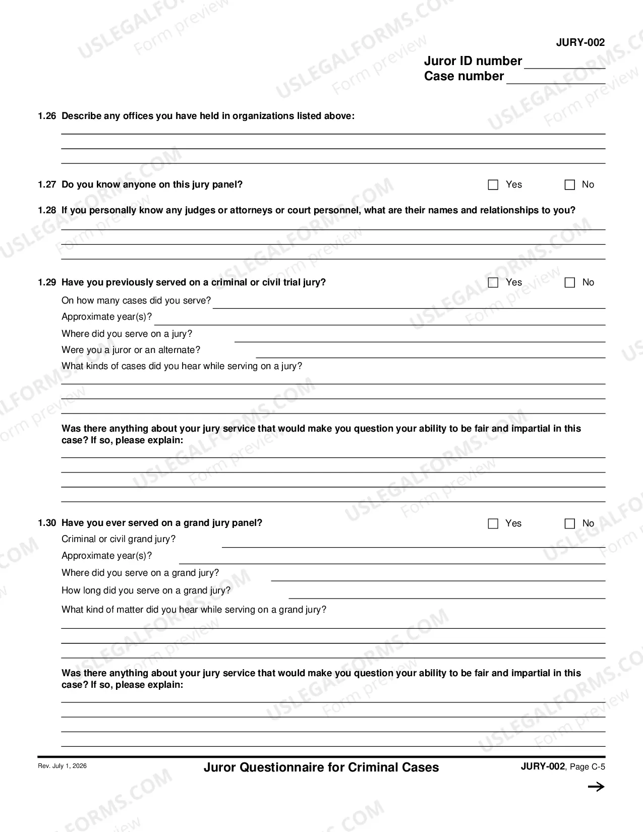 Preview Juror Questionnaire for Criminal Cases - Capital Case Supplement