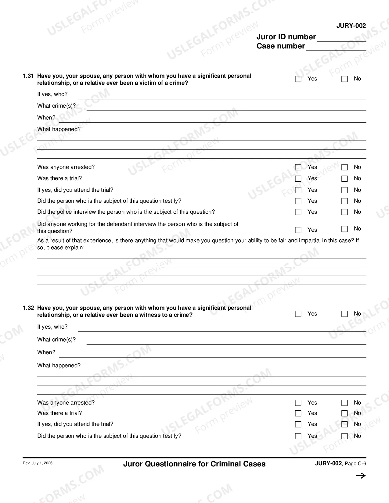Preview Juror Questionnaire for Criminal Cases - Capital Case Supplement