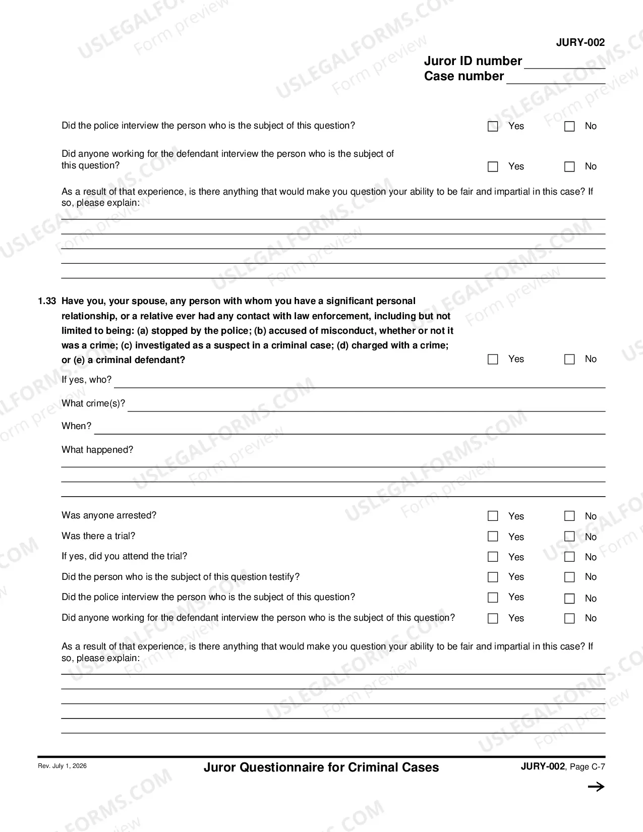 Preview Juror Questionnaire for Criminal Cases - Capital Case Supplement