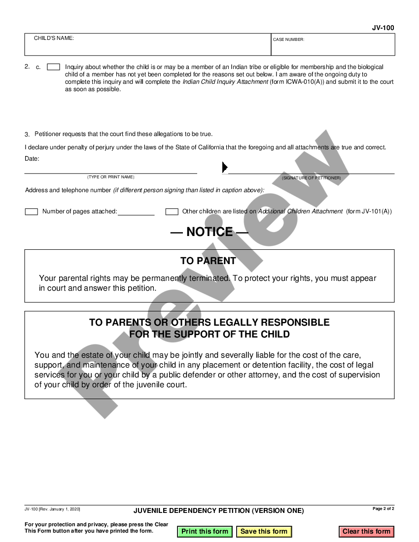 Carlsbad California Juvenile Dependency Petition Version One US