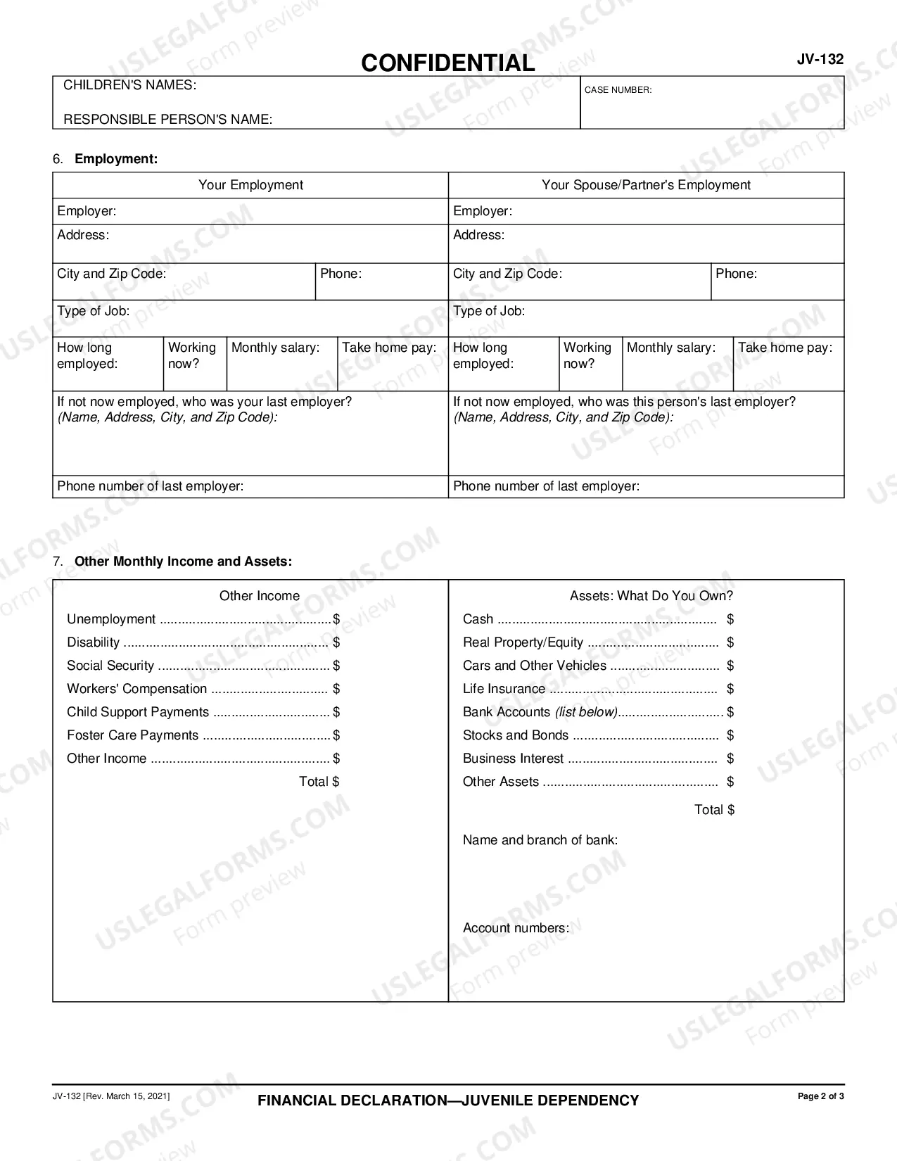 Preview Financial Declaration - Juvenile Dependency