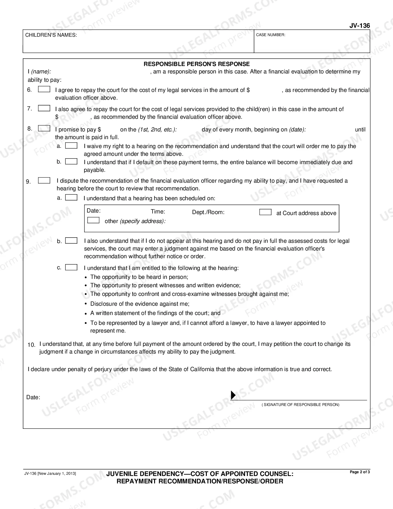 Preview Juvenile Dependency - Cost of Appointed Counsel - Repayment Recommendation / Response / Order